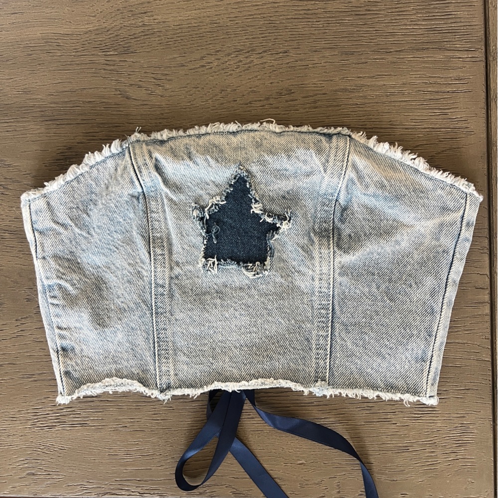 PacSun Light Blue Denim Top with Navy Accents